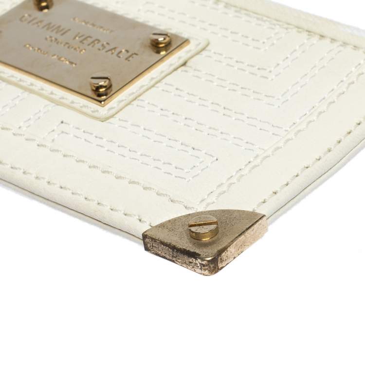 Pre Owned Versace White Quilted Leather Coin Purse and Key Charm