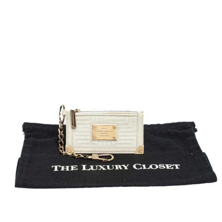 Pre Owned Versace White Quilted Leather Coin Purse and Key Charm