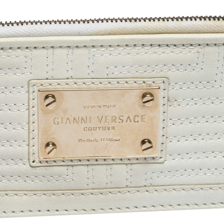 Pre Owned Versace White Quilted Leather Coin Purse and Key Charm