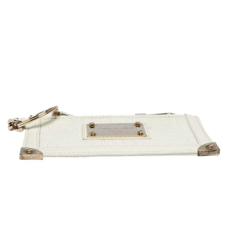 Pre Owned Versace White Quilted Leather Coin Purse and Key Charm