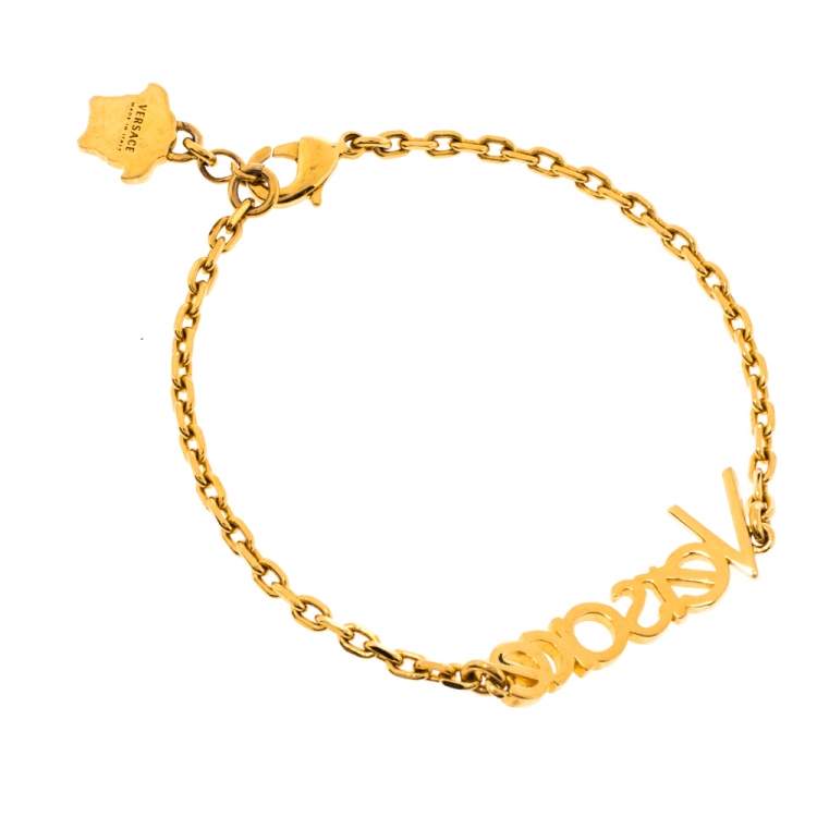 Pre Owned Versace Vintage Gold Tone Logo Bracelet