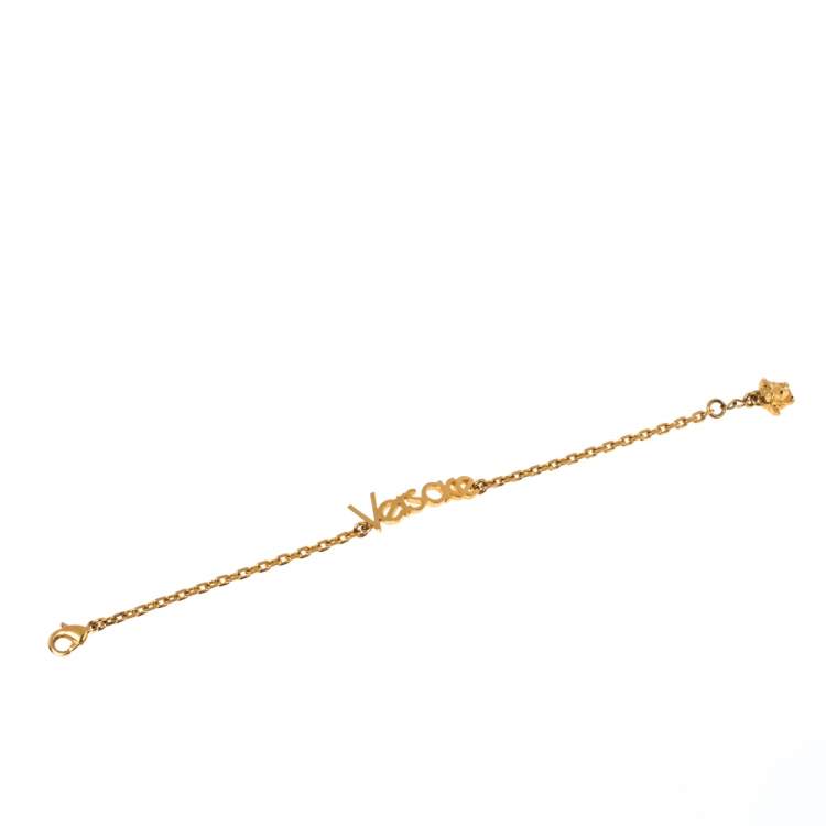 Pre Owned Versace Vintage Gold Tone Logo Bracelet