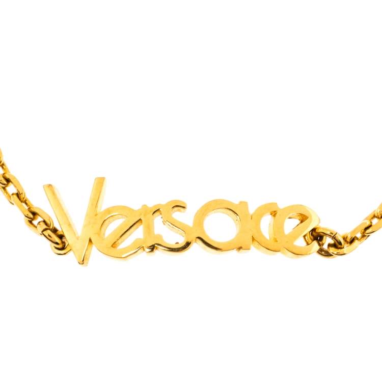 Pre Owned Versace Vintage Gold Tone Logo Bracelet