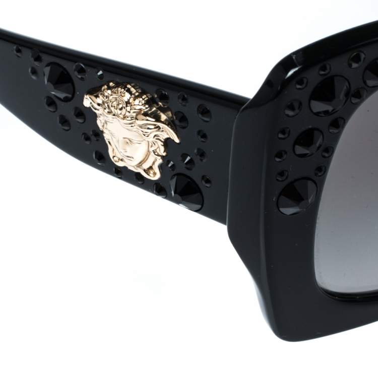 Pre Owned Versace Black Crystal Studded/Grey Gradient 4308-B Cat Eye Sunglasses