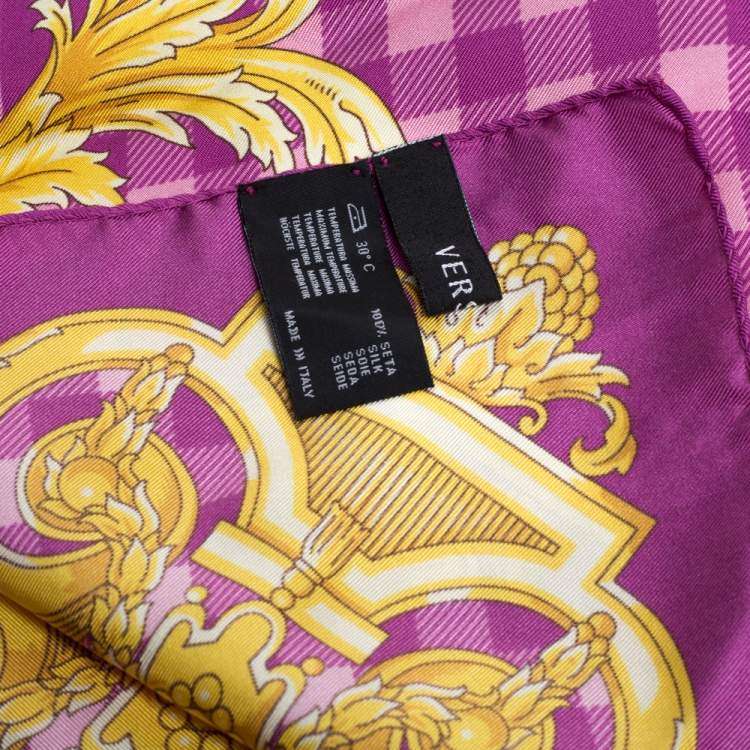 Pre Owned Versace Orchid Pink Medusa Print Silk Scarf