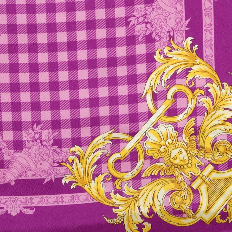 Pre Owned Versace Orchid Pink Medusa Print Silk Scarf