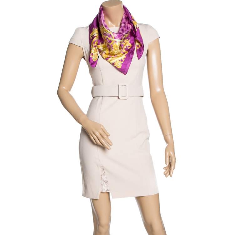 Pre Owned Versace Orchid Pink Medusa Print Silk Scarf