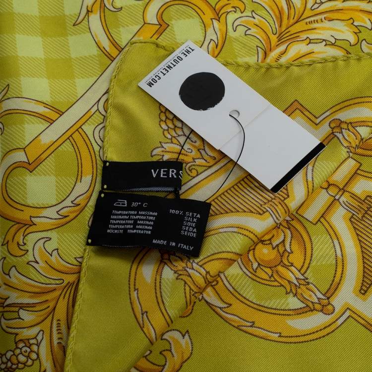 Pre Owned Versace Lime Green Medusa Print Silk Scarf