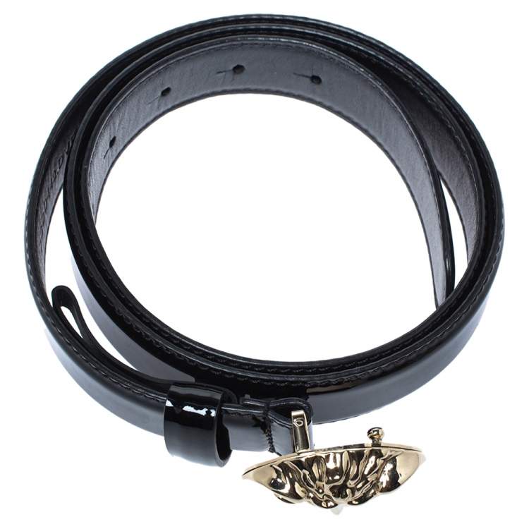 Pre Owned Versace Black Patent Leather Medusa Buckle Belt 95CM