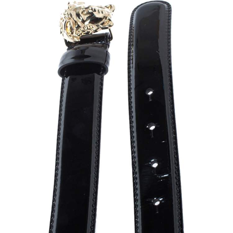 Pre Owned Versace Black Patent Leather Medusa Buckle Belt 95CM