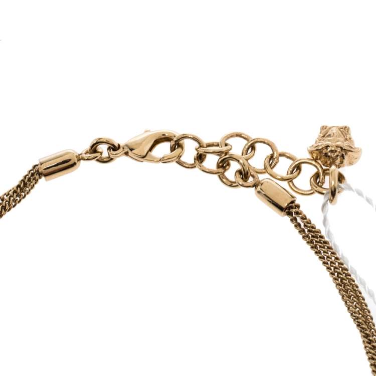 Pre Owned Versace Gold Tone Triple Chain Medusa Pendant Necklace