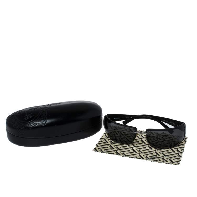 Pre Owned Versace Black Medusa Icon Embedded/ Grey Mod.2027 Rimless Sunglasses