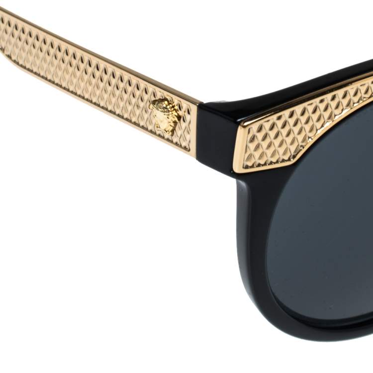 Pre Owned Versace Black & Gold/ Grey MOD 4330 Round Sunglasses
