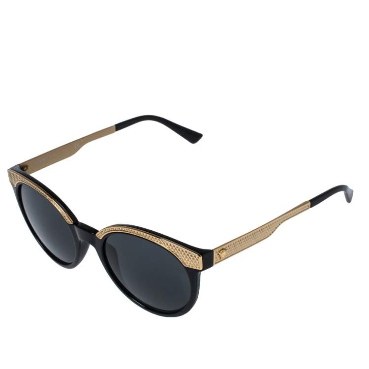 Pre Owned Versace Black & Gold/ Grey MOD 4330 Round Sunglasses
