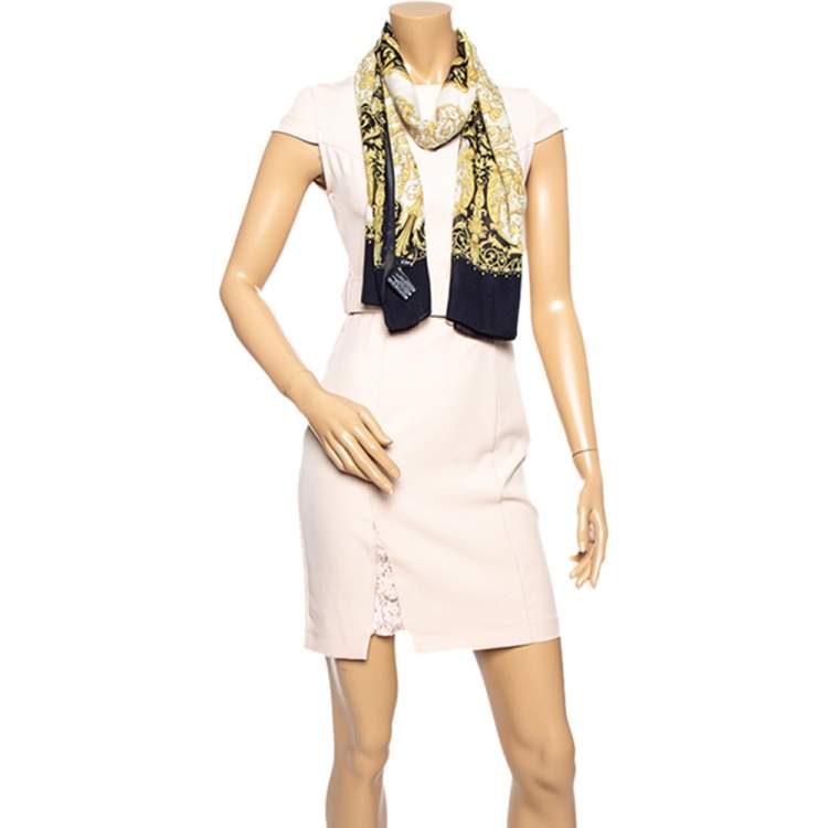 Pre Owned Versace White & Gold Baroque Print Silk Scarf