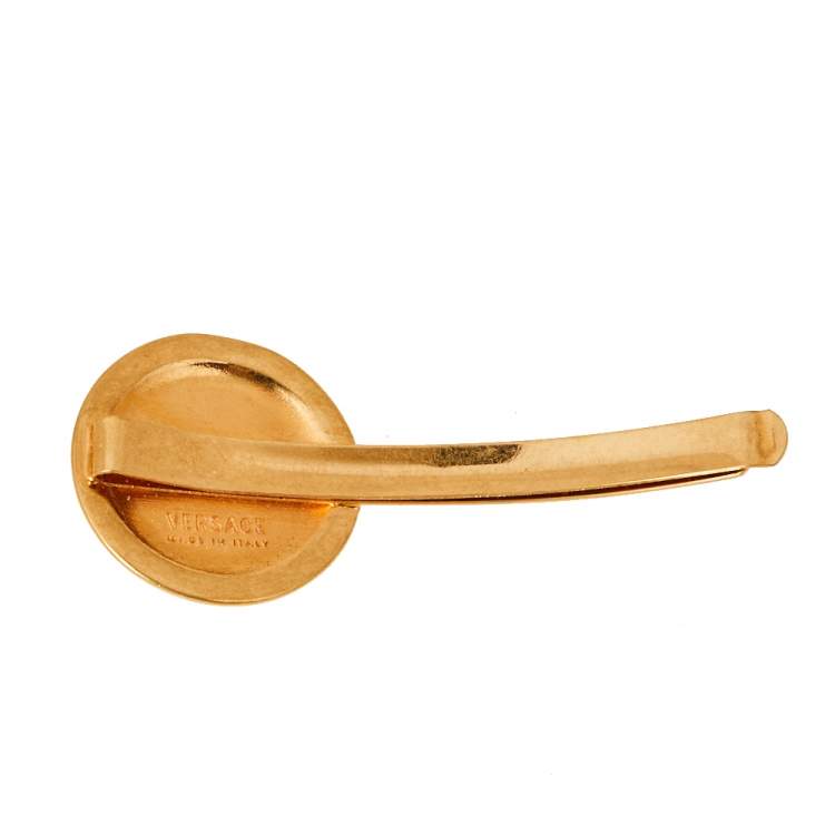Pre Owned Versace Medusa Head Motif Gold Tone Hair Clip