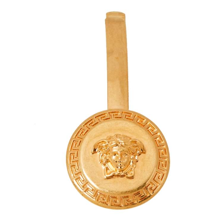 Pre Owned Versace Medusa Head Motif Gold Tone Hair Clip
