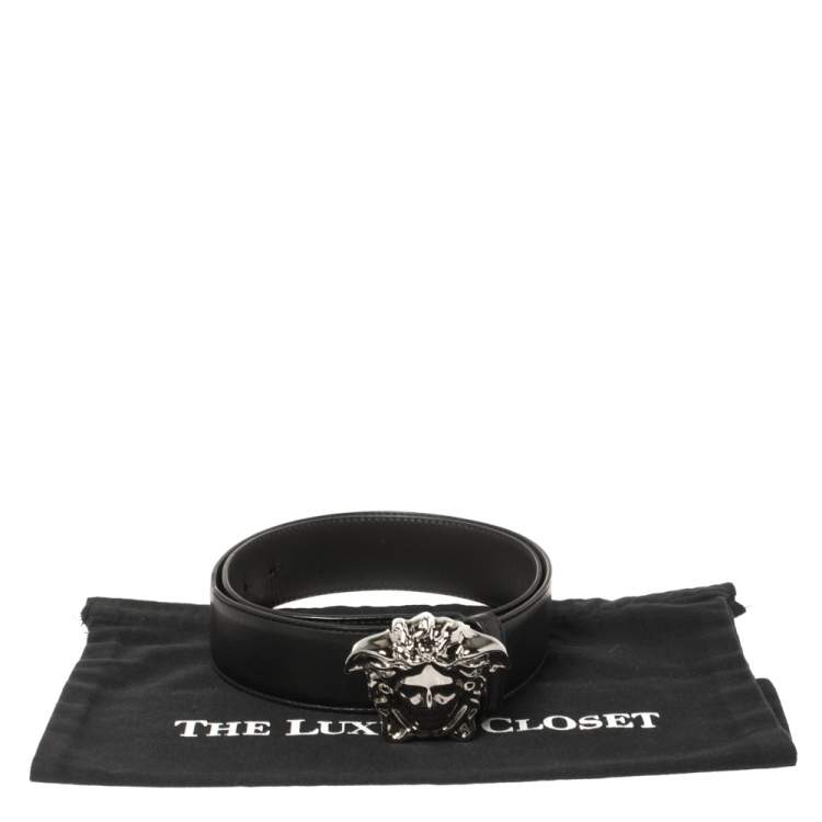 Pre Owned Versace Black Leather Medusa Buckle Belt 85CM