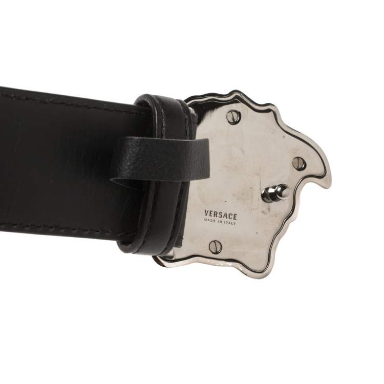 Pre Owned Versace Black Leather Medusa Buckle Belt 85CM