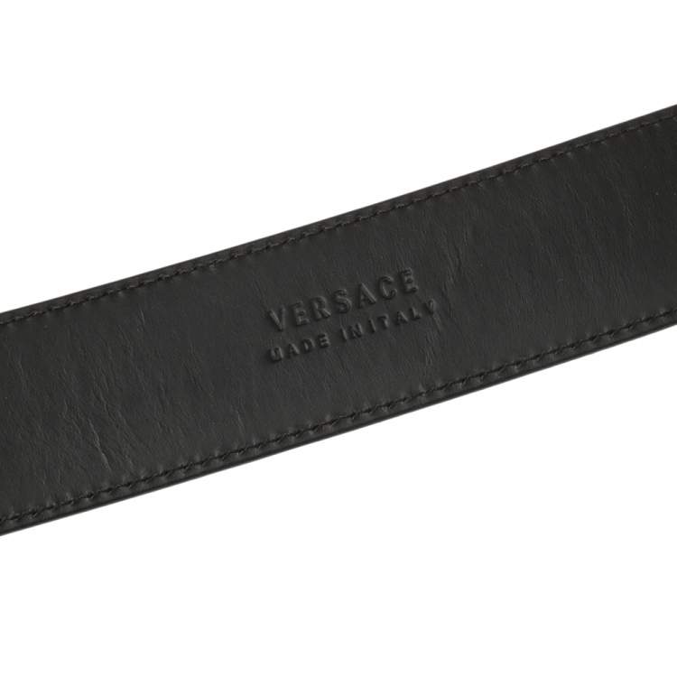 Pre Owned Versace Black Leather Medusa Buckle Belt 85CM