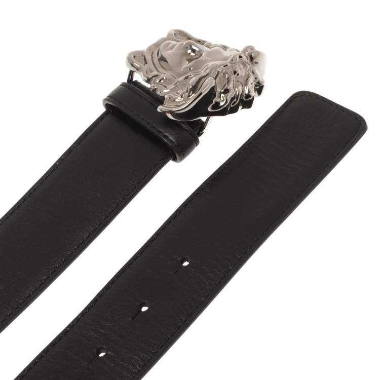 Pre Owned Versace Black Leather Medusa Buckle Belt 85CM