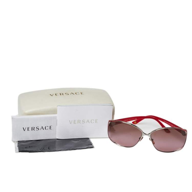 Pre Owned Versace Red/ Brown & Pink Gradient 2125-B Medusa Icon Aviator Sunglasses