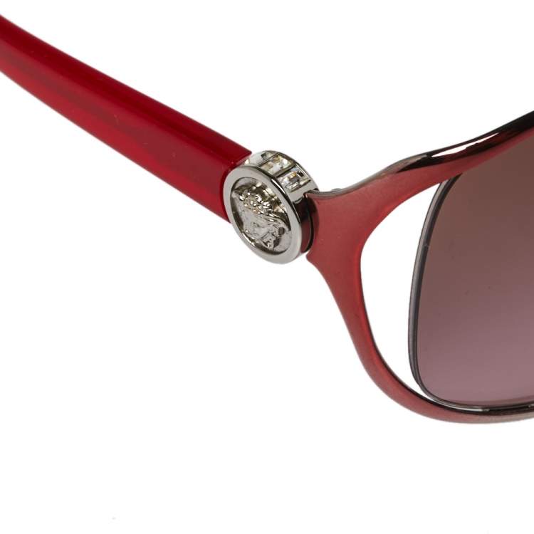 Pre Owned Versace Red/ Brown & Pink Gradient 2125-B Medusa Icon Aviator Sunglasses
