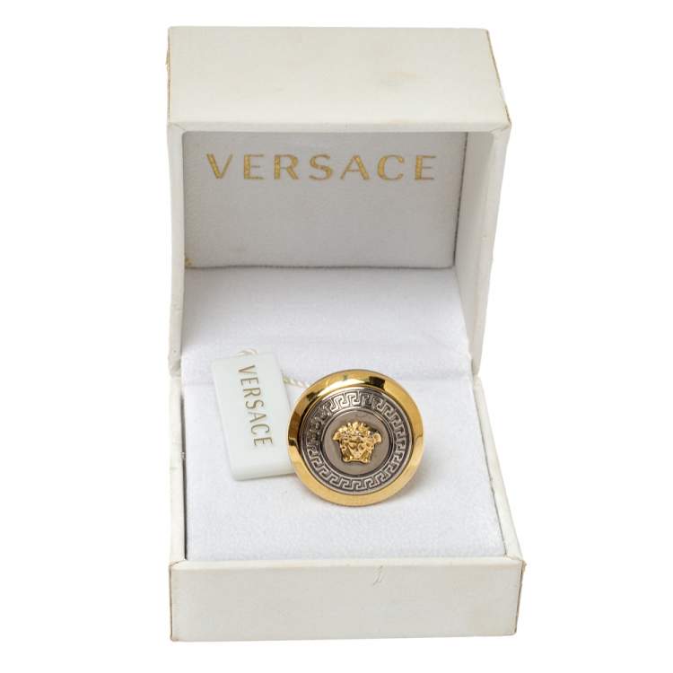 Pre Owned Versace Two Tone Vanitas Medusa Ring Size EU 53