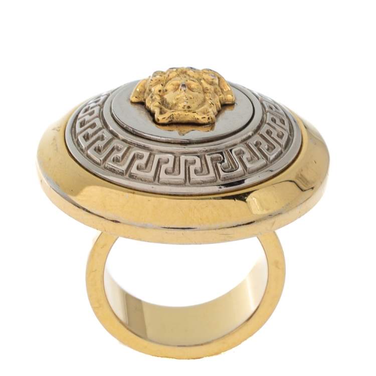 Pre Owned Versace Two Tone Vanitas Medusa Ring Size EU 53