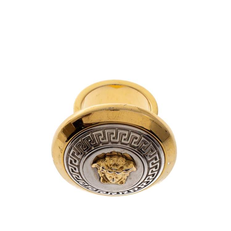 Pre Owned Versace Two Tone Vanitas Medusa Ring Size EU 53
