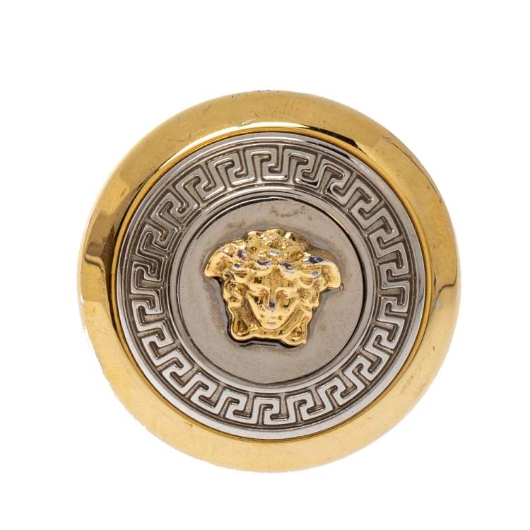 Pre Owned Versace Two Tone Vanitas Medusa Ring Size EU 53
