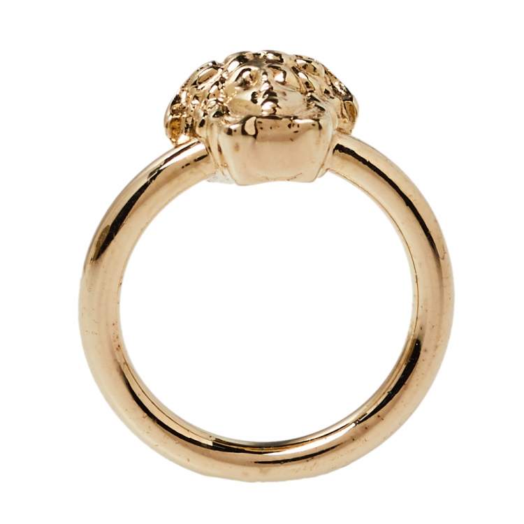 Pre Owned Versace Pale Gold Tone Strong Wrap Medusa Ring Size EU 50.5