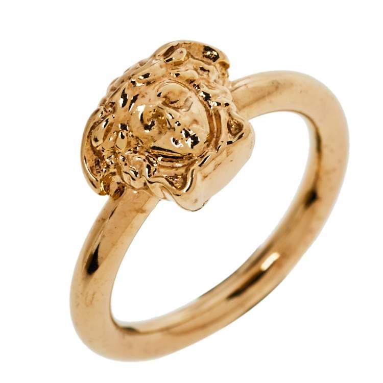 Pre Owned Versace Pale Gold Tone Strong Wrap Medusa Ring Size EU 50.5