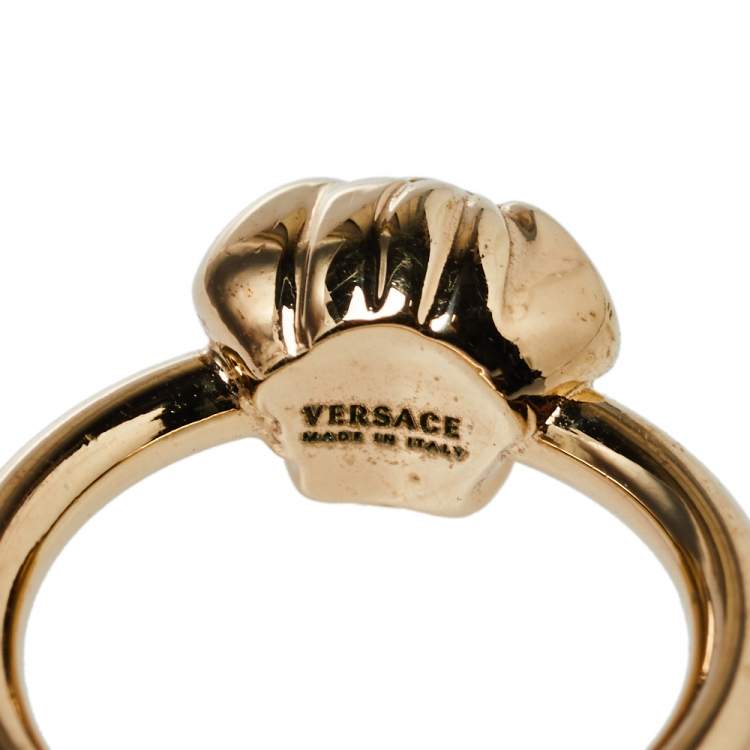 Pre Owned Versace Pale Gold Tone Strong Wrap Medusa Ring Size EU 50.5