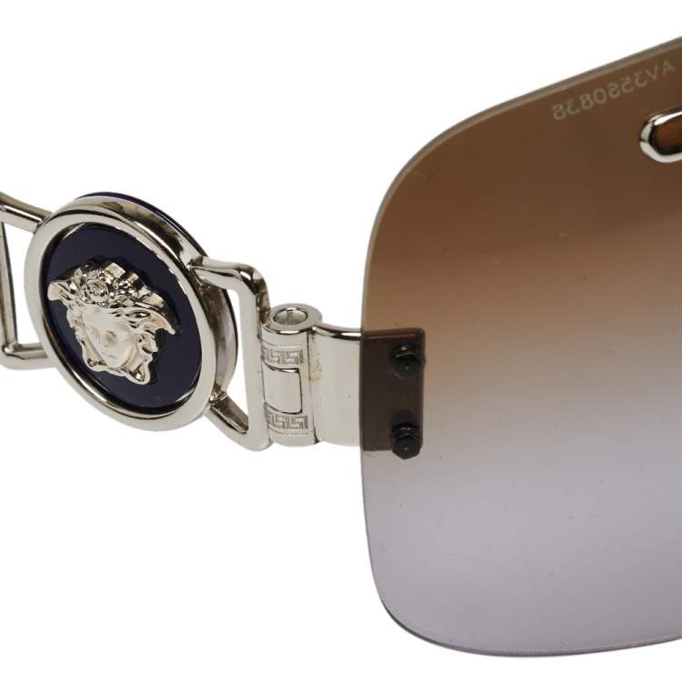 Pre Owned Versace Silver Tone/ Bicolor Gradient 2132 Shield Sunglasses