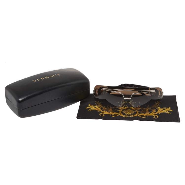 Pre Owned Versace Silver Tone/ Bicolor Gradient 2132 Shield Sunglasses