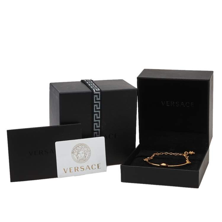 Pre Owned Versace Gold Tone Medusa Chain Link Cuff Bracelet