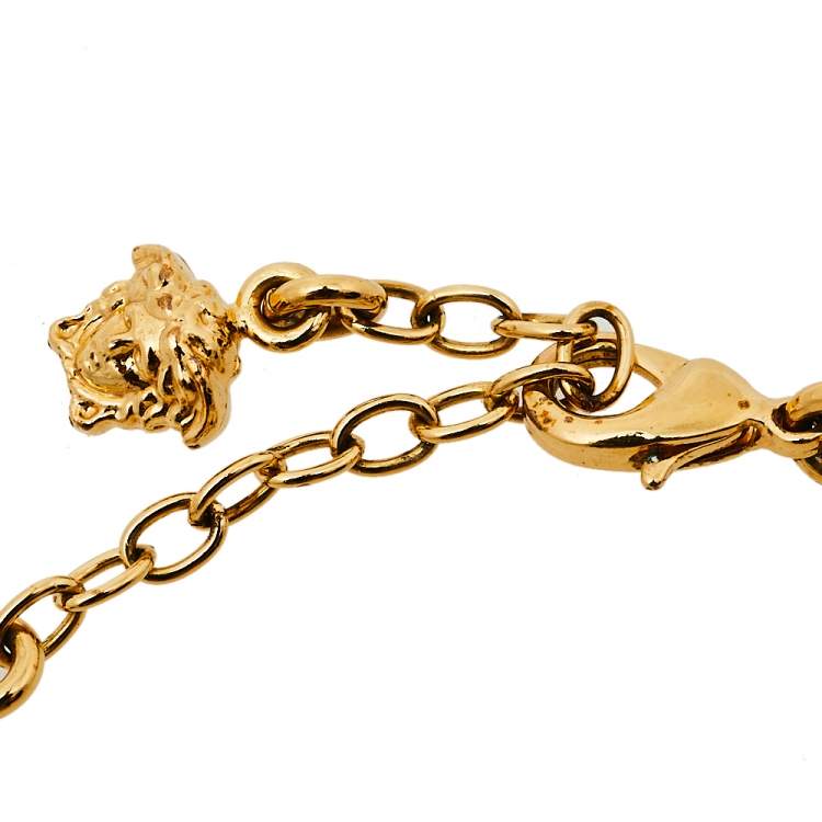 Pre Owned Versace Gold Tone Medusa Chain Link Cuff Bracelet