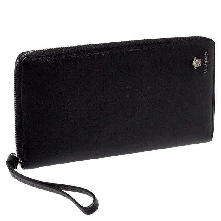 Pre Owned Versace Black Saffiano Leather Medusa Wallet Organizer
