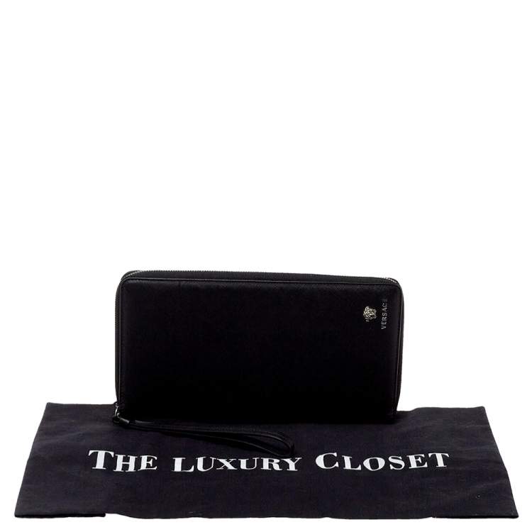 Pre Owned Versace Black Saffiano Leather Medusa Wallet Organizer