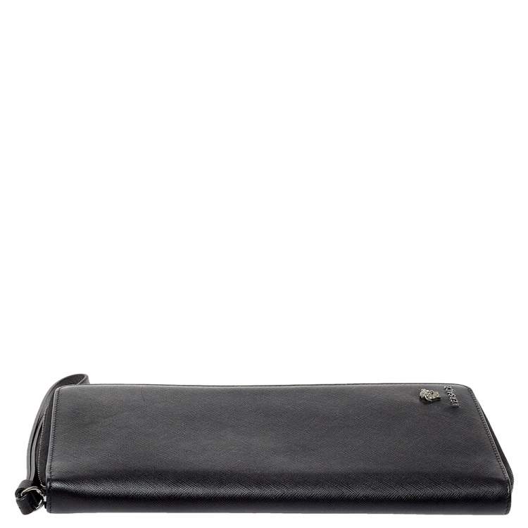 Pre Owned Versace Black Saffiano Leather Medusa Wallet Organizer