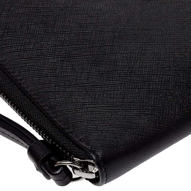 Pre Owned Versace Black Saffiano Leather Medusa Wallet Organizer