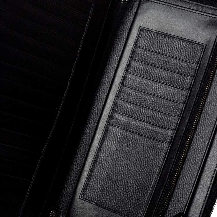 Pre Owned Versace Black Saffiano Leather Medusa Wallet Organizer