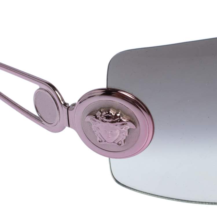 Pre Owned Versace Pink Metal/Grey Gradient Medusa 2036 Shield Sunglasses