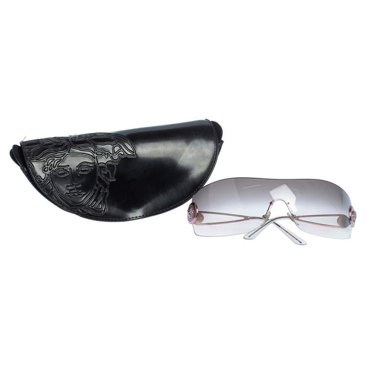 Pre Owned Versace Pink Metal/Grey Gradient Medusa 2036 Shield Sunglasses