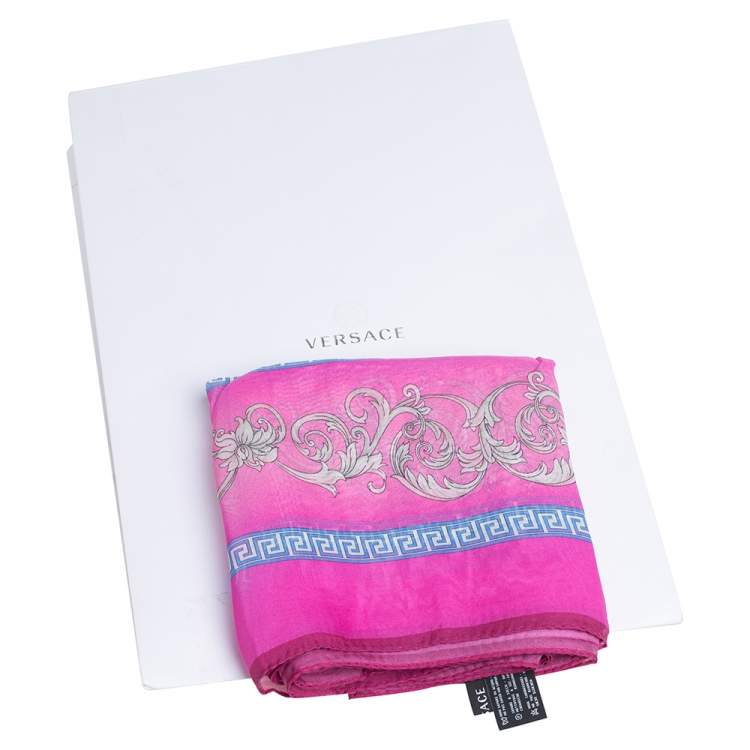 Pre Owned Versace Pink Baroque Print Silk Chiffon Stole