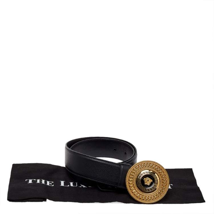 Pre Owned Versace Black Leather Medusa Belt 75CM