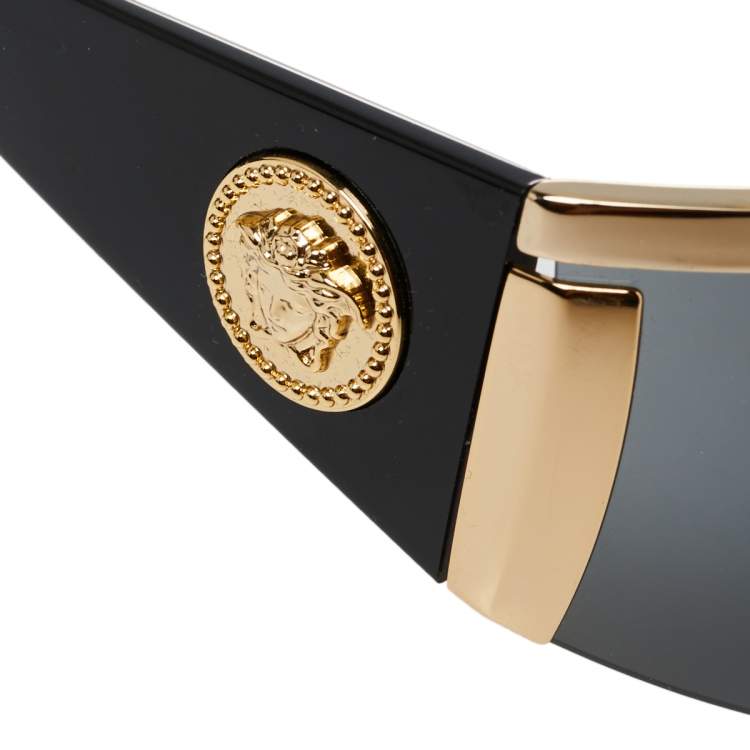 Pre Owned Versace Gold Tone/Grey 2197 Medusa Shield Sunglasses