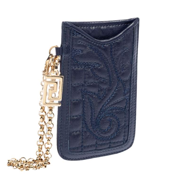 Pre Owned Versace Blue Leather Phone Holder