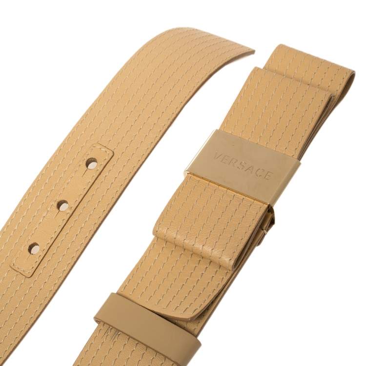 Pre Owned Versace Beige Leather Bow Detail Belt 85CM